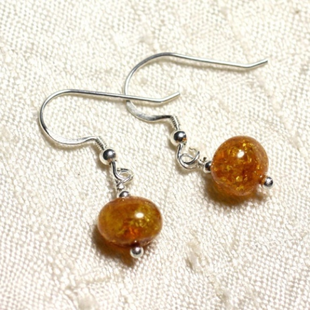 Earrings Silver 925 and amber natural 8-9mm